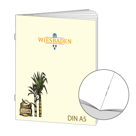 Broschüre aus Zuckerrohrpapier | DIN A5 12-Seiter | bedruckt